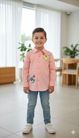 CHUCKLES AND CUDDLES - Pink Embroidered Full Sleeves Shirt for Boys