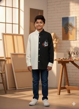 CHUCKLES AND CUDDLES - White and Black Full Sleeves Shirt for Boys