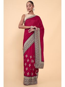 Soch - Women Pink Silk Geometric Saree with Unstitched Blouse