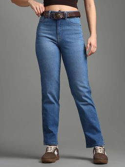 Flying Machine - Women Blue Cotton Solid Straight Jeans