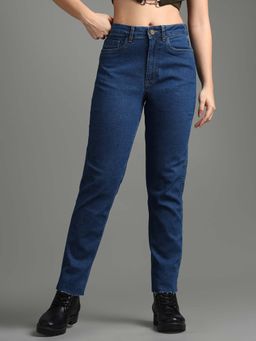 Flying Machine - Women Blue Cotton Solid Straight Jeans