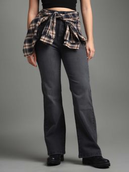 Flying Machine - Women Grey Cotton Solid Bootcut Jeans