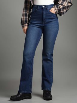 Flying Machine - Women Blue Cotton Solid Bootcut Jeans
