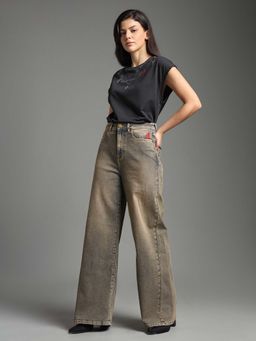 Flying Machine - High Rise Baggy Fit Green Jeans