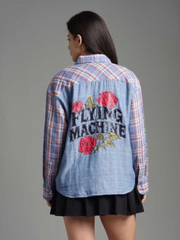 Flying Machine - Women Blue Cotton Checks Shirt