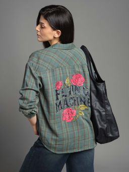 Flying Machine - Women Green Cotton Checks Shirt