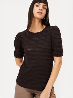 max - Women Brown Knit Self Design Top