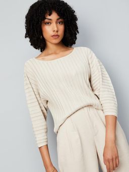 max - Women Cream Knit Striped Top