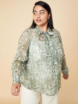 max - Women Green Printed Blouse With Camisole