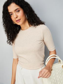 max - Women Beige Ribbed Top