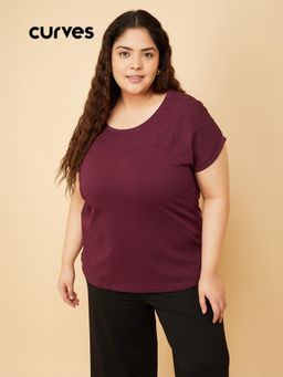 max - Women Maroon Self Design Top
