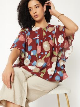 max - Women Maroon Floral Print Top