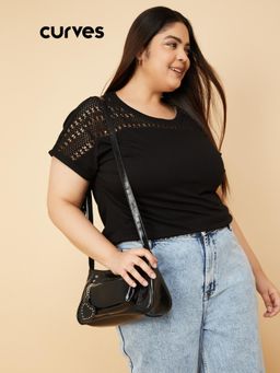 max - Women Black Crochet Knit Top