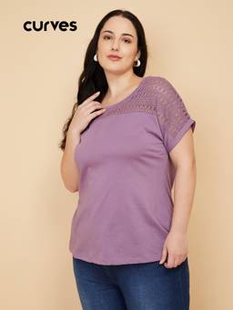 max - Women Purple Crochet Knit Top
