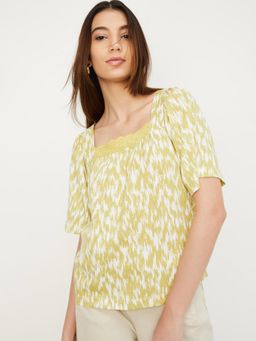 max - Women Yellow Printed Half Sleeves Top