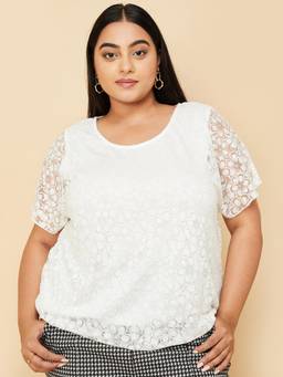 max - Women White Floral Knit Top