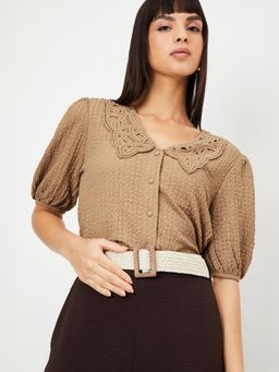 max - Women Beige Textured Blouse