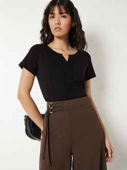 max - Women Black Crochet Panel Top