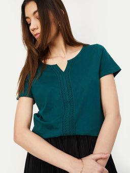 max - Women Green Crochet Panel Top