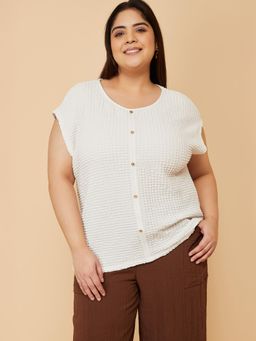 max - Women Off White Textured Top