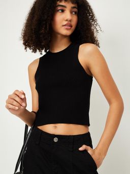max - Women Black Ribbed Tank Top