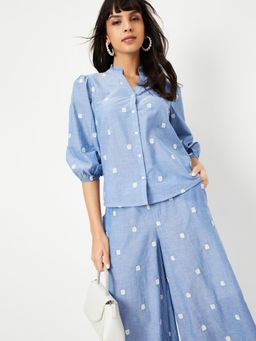 max - Kalki x Max Women Blue Embroidered Shirt