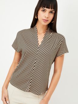max - Women Beige Striped Top