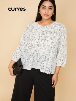 max - Women White Polka Dot Pleated Top