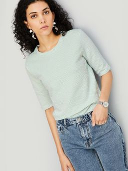 max - Women Blue Striped Knit Top