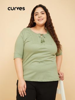 max - Women Green Embroidered Top