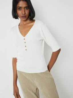 max - Women Off White Ribbed Top