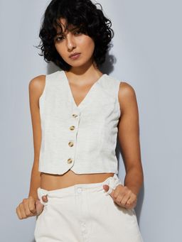 max - Women Beige Solid Vest Top