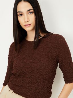 max - Women Brown Textured Casual Top