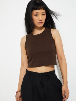max - ALAYA F x URB_N Women Brown Ribbed Tank Top