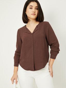 max - Women Brown Textured Shirt
