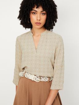 max - Women Beige Swiss Dot Top