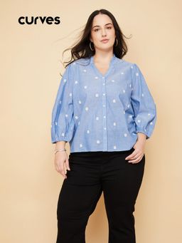 max - Women Blue Embroidered Blouse