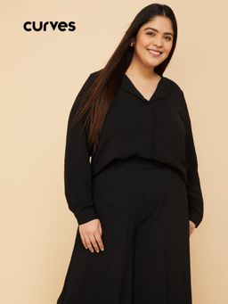 max - Women Black Textured Blouse