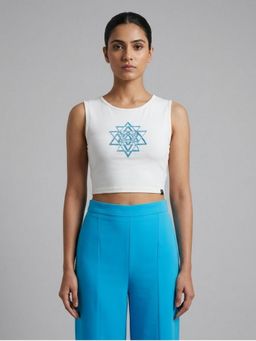 GAIIA - Blue Beaded Sri Yantra Cotton Tank Top