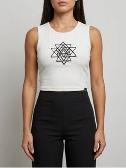 GAIIA - Black Beaded Sri Yantra Cotton Tank Top