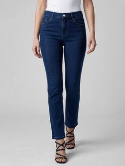 R&B - Navy Blue Solid Women Mid-Rise Straight Fit Jeans