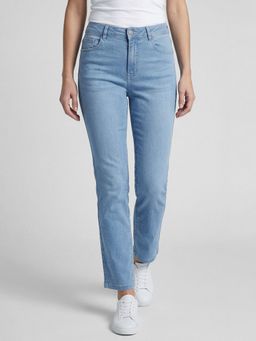 R&B - Blue Solid Women Mid-Rise Straight Fit Jeans