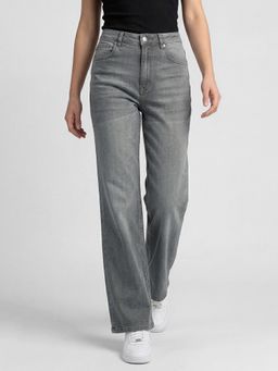 R&B - Grey Solid Women Mid-Rise Relaxed Fit Jeans