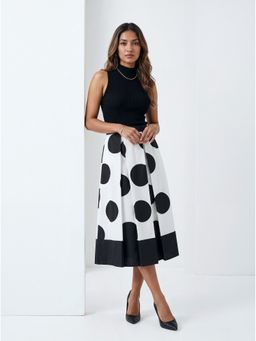 Aask - Black Women Fine Cotton Printed Black Color Pleated Midi Skirt