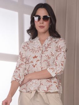 CRIMSOUNE CLUB - Women's Off White Floral Print Top