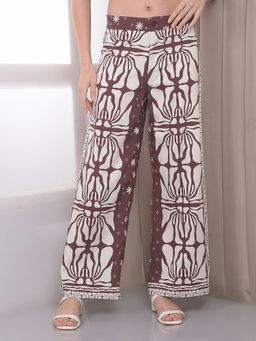 CRIMSOUNE CLUB - Women's Brown Print Wide Leg Trousers