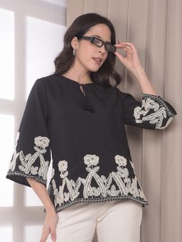 CRIMSOUNE CLUB - Women's Black Embroidered Top