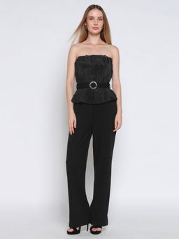Cover Story - Black Pleated Jumpsuit with Belt
