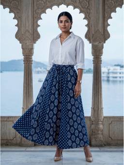 Aask - Navy Blue Women Navy Blue Printed Flared Maxi Skirt