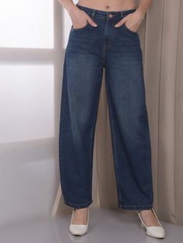 CRIMSOUNE CLUB - Women's Blue Barrel Fit Jeans